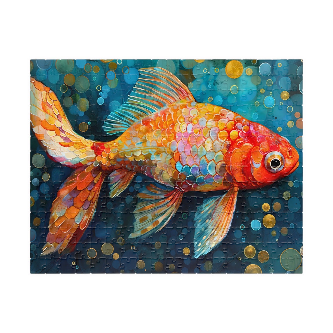 Bright Orange and White Goldfish Swimming in Underwater Bubbles Poster - Image 3