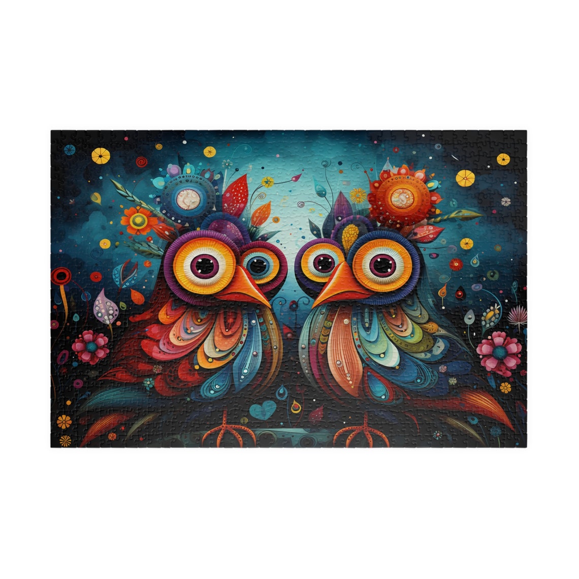 Pair of Colorful Psychedelic Birds With Big Round Eyes Poster - Image 4