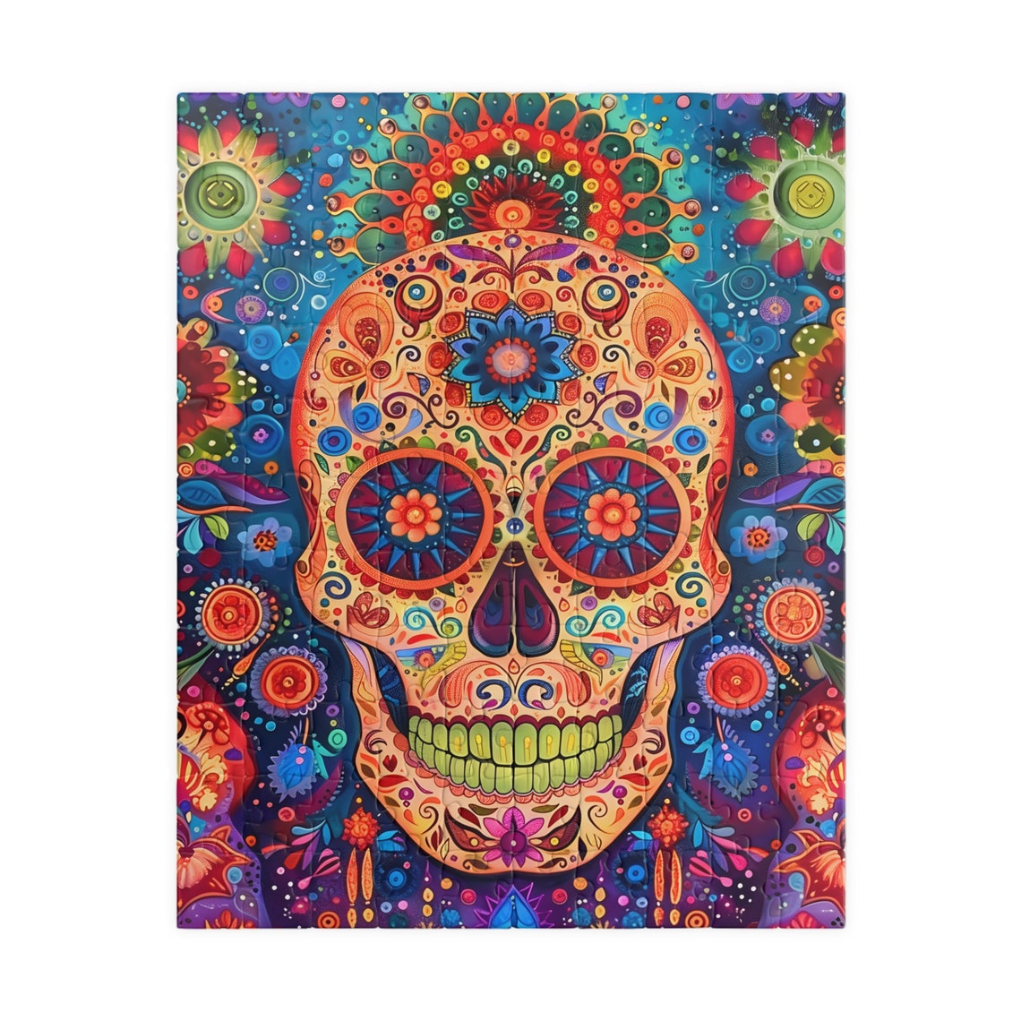 Vibrant Day Of The Dead Sugar Skull Floral Mandala Art Poster - Image 5