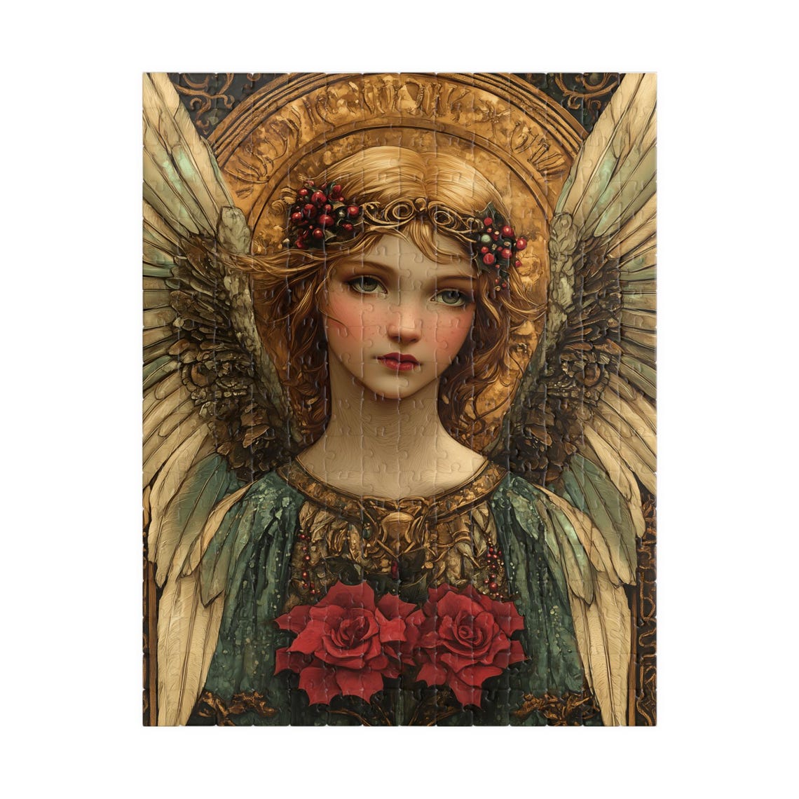 Golden Angel With Berry Crown Roses Fantasy Jigsaw Puzzle Print - Image 5