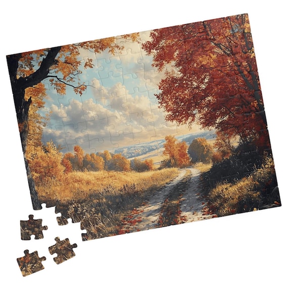 Autumn Country Road Through Golden and Red Trees Landscape Poster