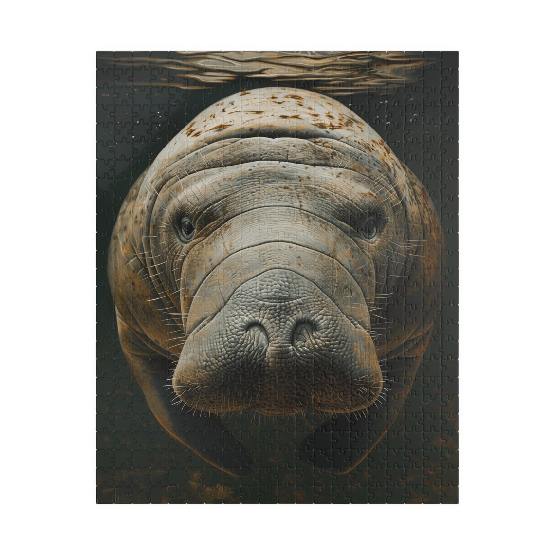 Gentle Manatee Face Close Up Swimming in Dark Ocean Water Print - Image 5