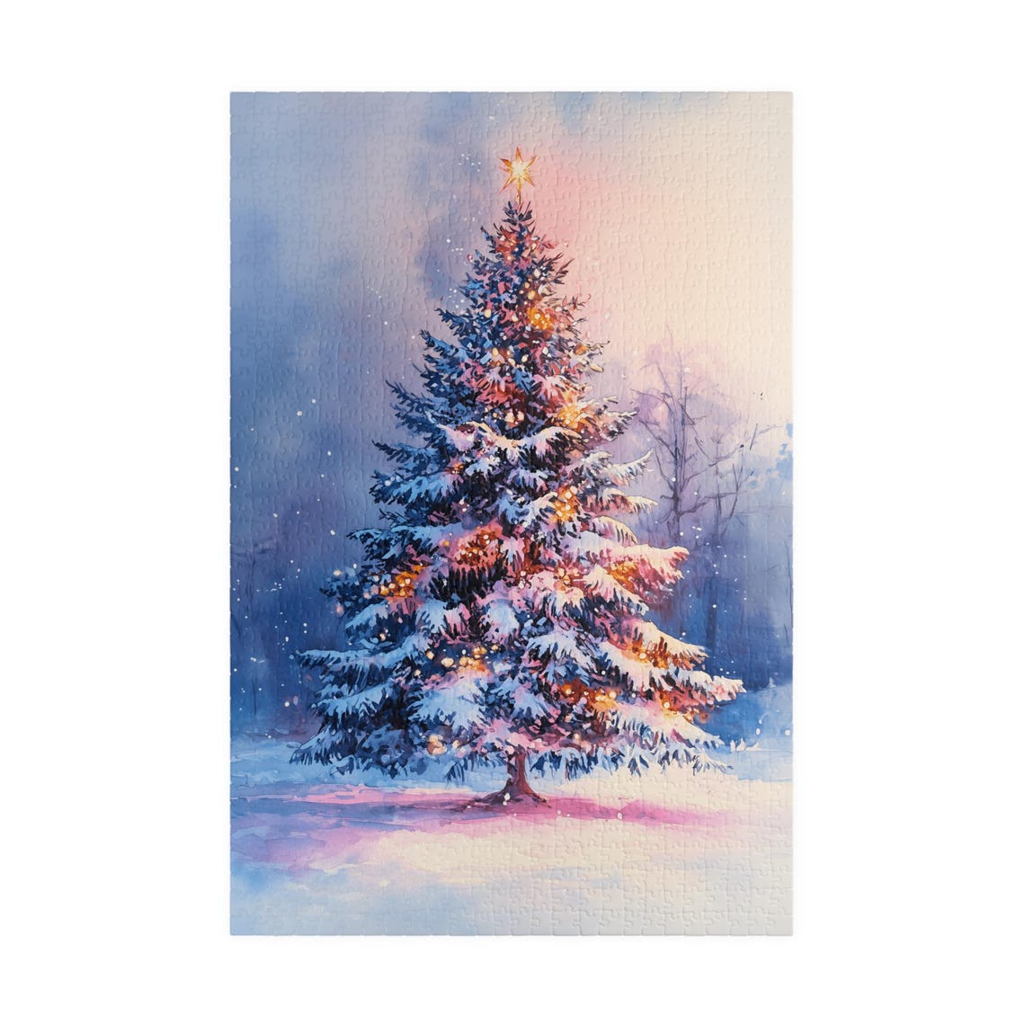 Christmas Tree at Pink Twilight With Star Topper Pastel Snow Poster - Image 3