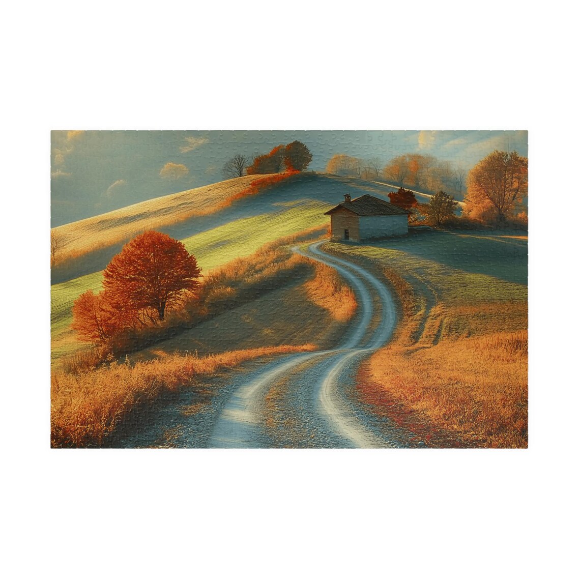 Golden Autumn Country Road Winding To A Small Cottage Art Print - Image 3