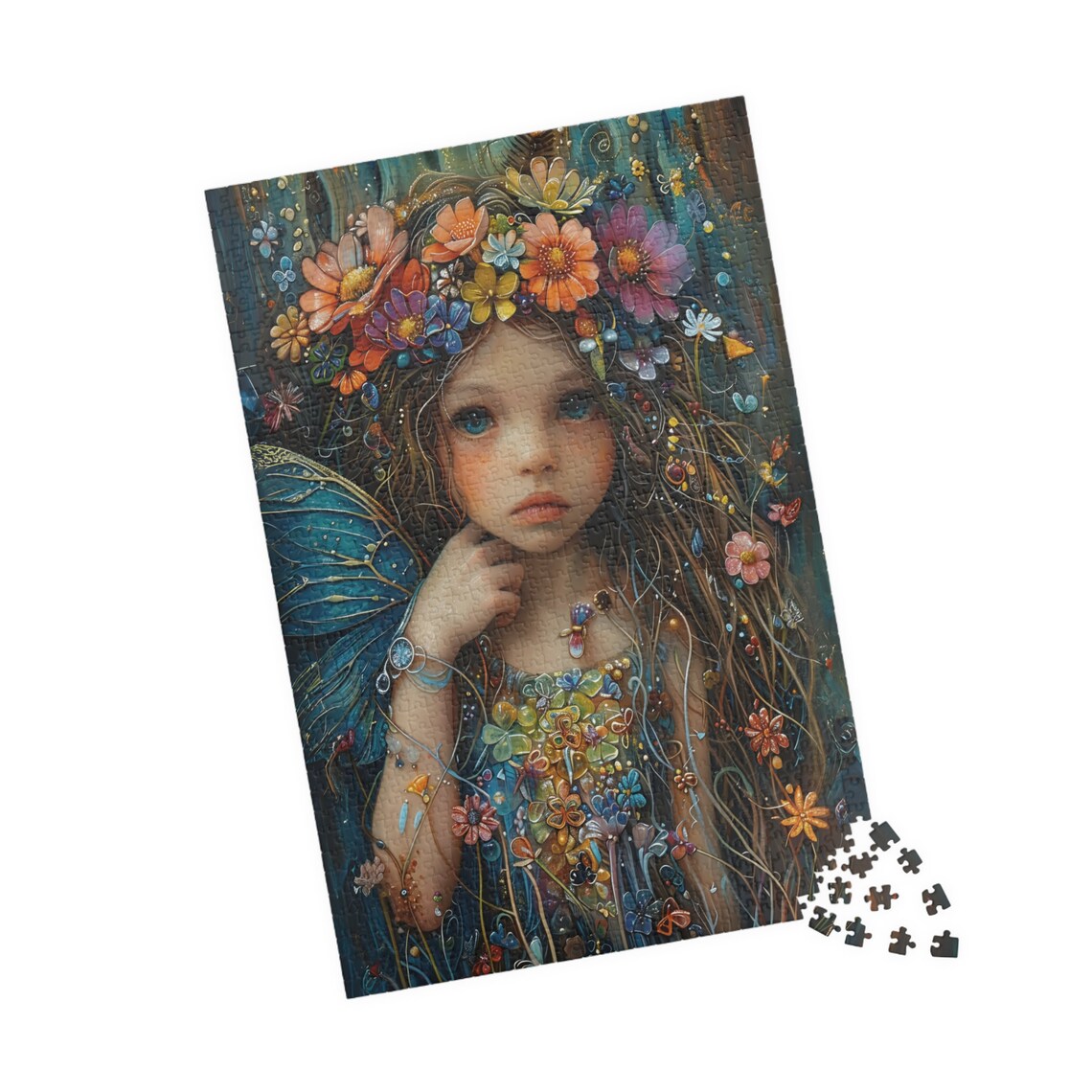 Whimsical Flower Crown Fairy Girl Fantasy Jigsaw Puzzle Print - Image 4