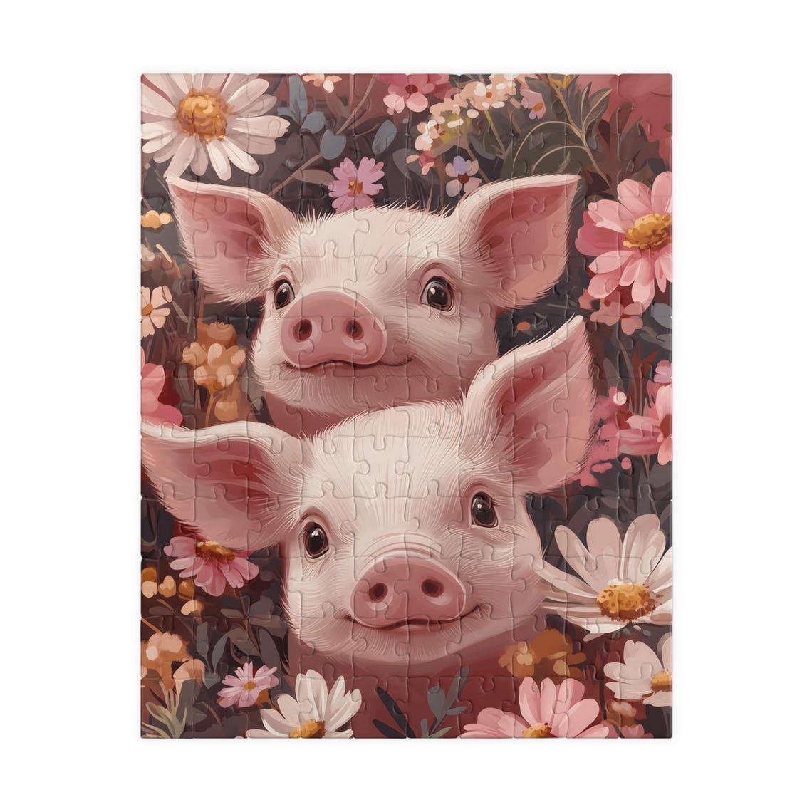 Two Baby Pigs Wildflower Meadow Cute Piglet Floral Art Poster - Image 5