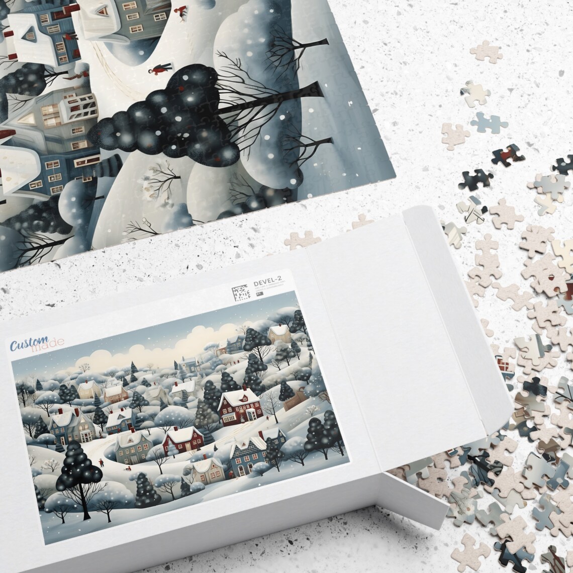 Winter Town Contemporary Folk Art Art Print - Image 2