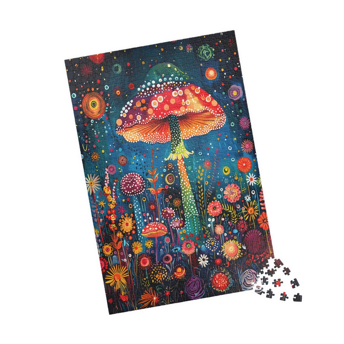 Giant Red Mushroom with Dotted Cap in a Flower Garden Poster - Image 4
