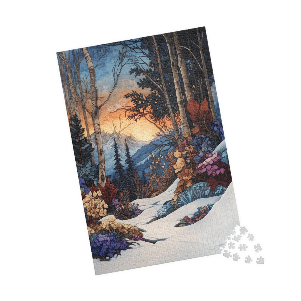 First Snow In Mountain Forest At Sunrise Jigsaw Puzzle Gift For Holidays Birthdays Get Well And Nursing Homes Fun Tech Free Activity - Image 4
