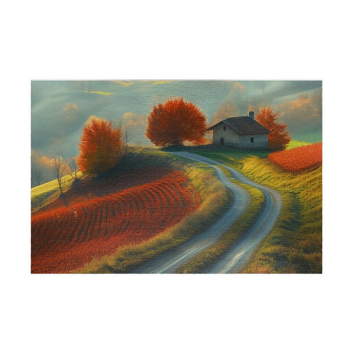 Tuscan Vineyard in Autumn Red Vines Cottage Winding Road Poster - Image 3