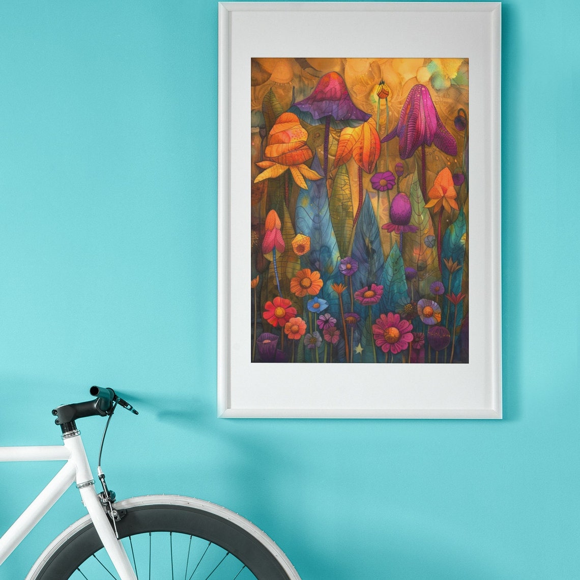 Psychedelic Autumn Wildflower Meadow in Jewel Watercolor Tones Print - Image 2