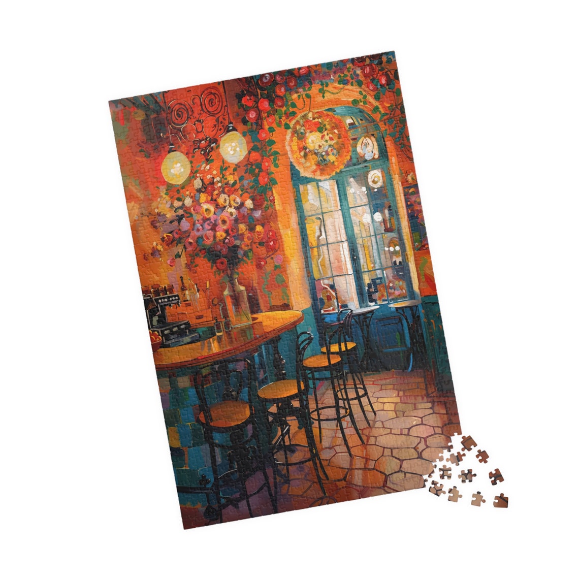 Colorful Cafe Interior with Bar Stools Espresso Machine Art Poster - Image 4