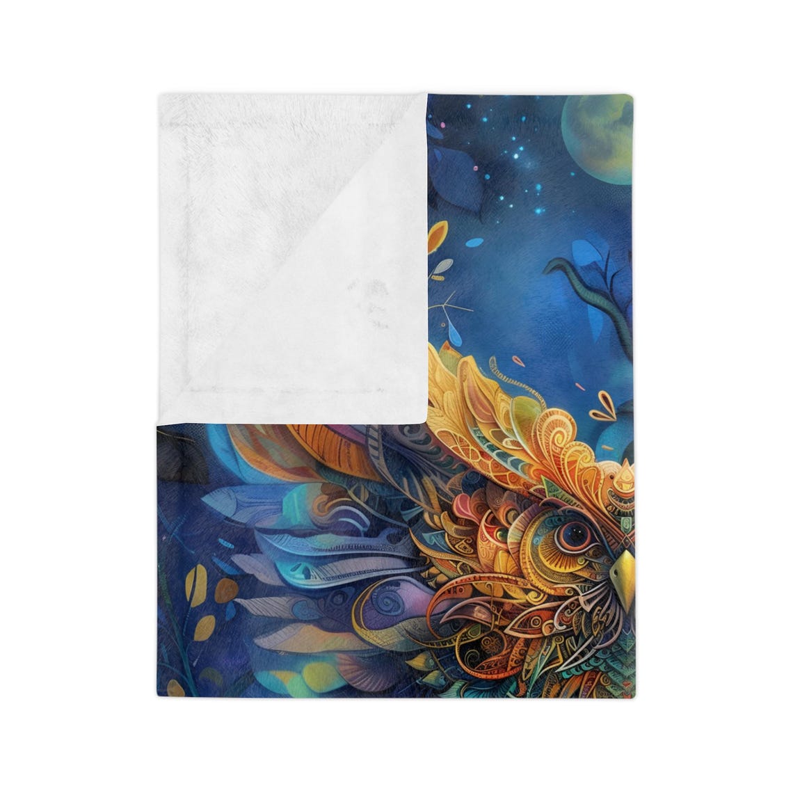 Psychedelic Owl in Flight with Colorful Ornate Feathers Art Poster - Image 3