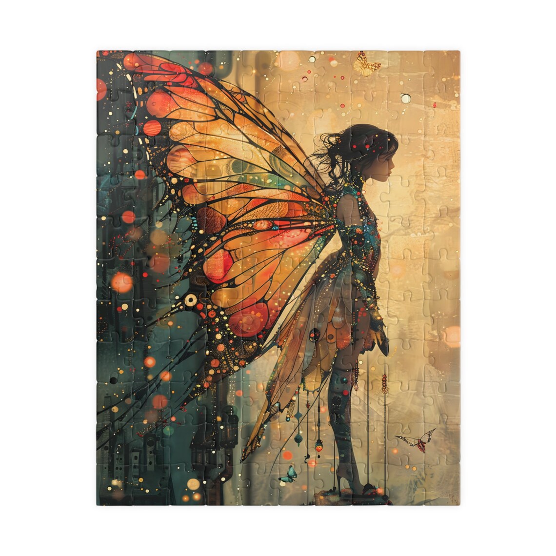 Golden Butterfly Fairy Woman Fantasy Scene Jigsaw Puzzle Print - Image 2