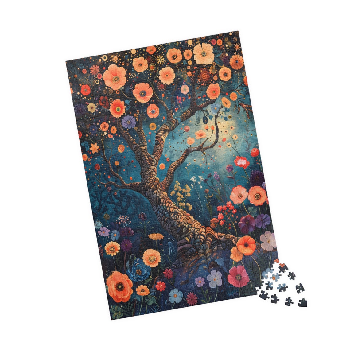 Vibrant Tree of Life Blooming Orange Flowers Night Sky Poster - Image 5