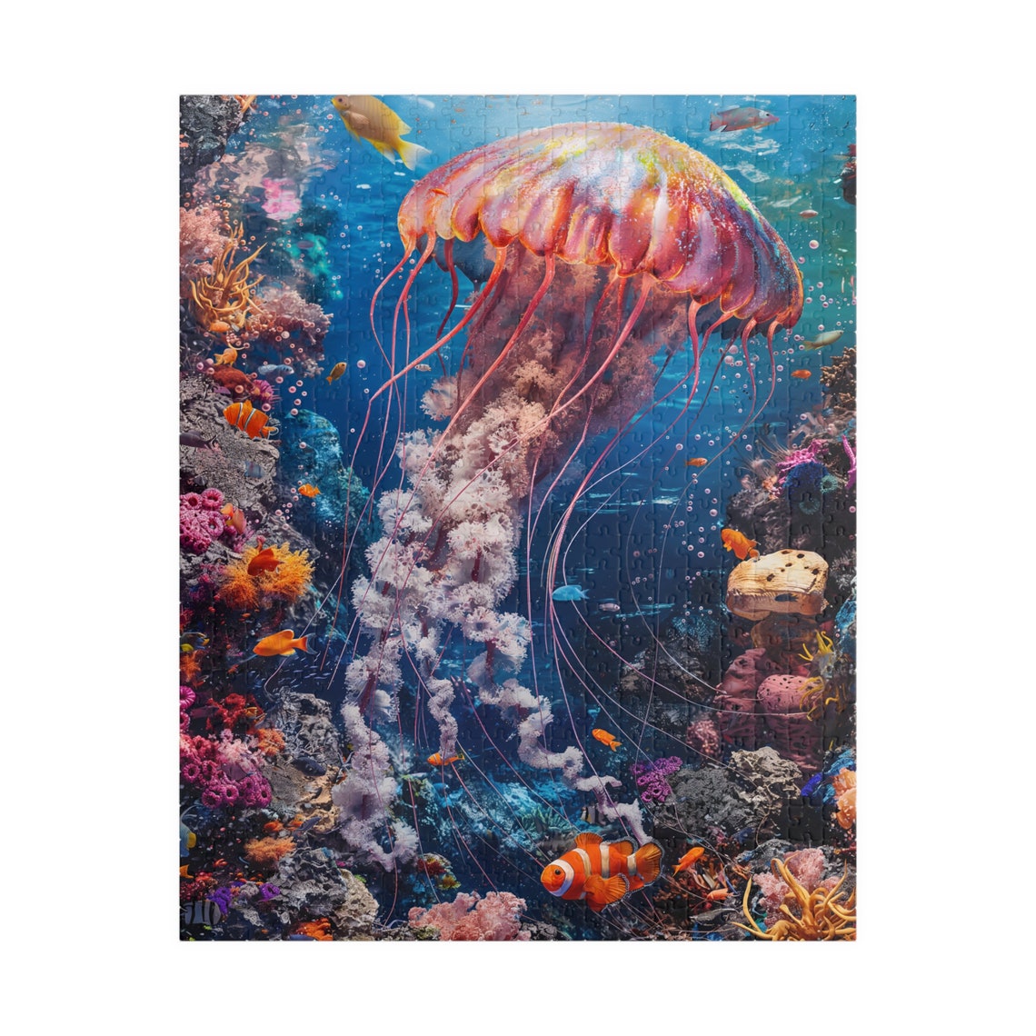 Glowing Jellyfish Over Coral Reef Underwater Ocean Scene Poster - Image 5