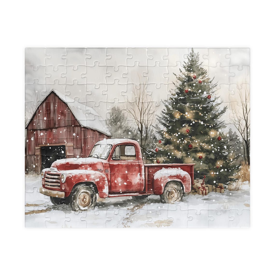 Vintage Red Truck With Christmas Tree by Snowy Barn Winter Poster - Image 5