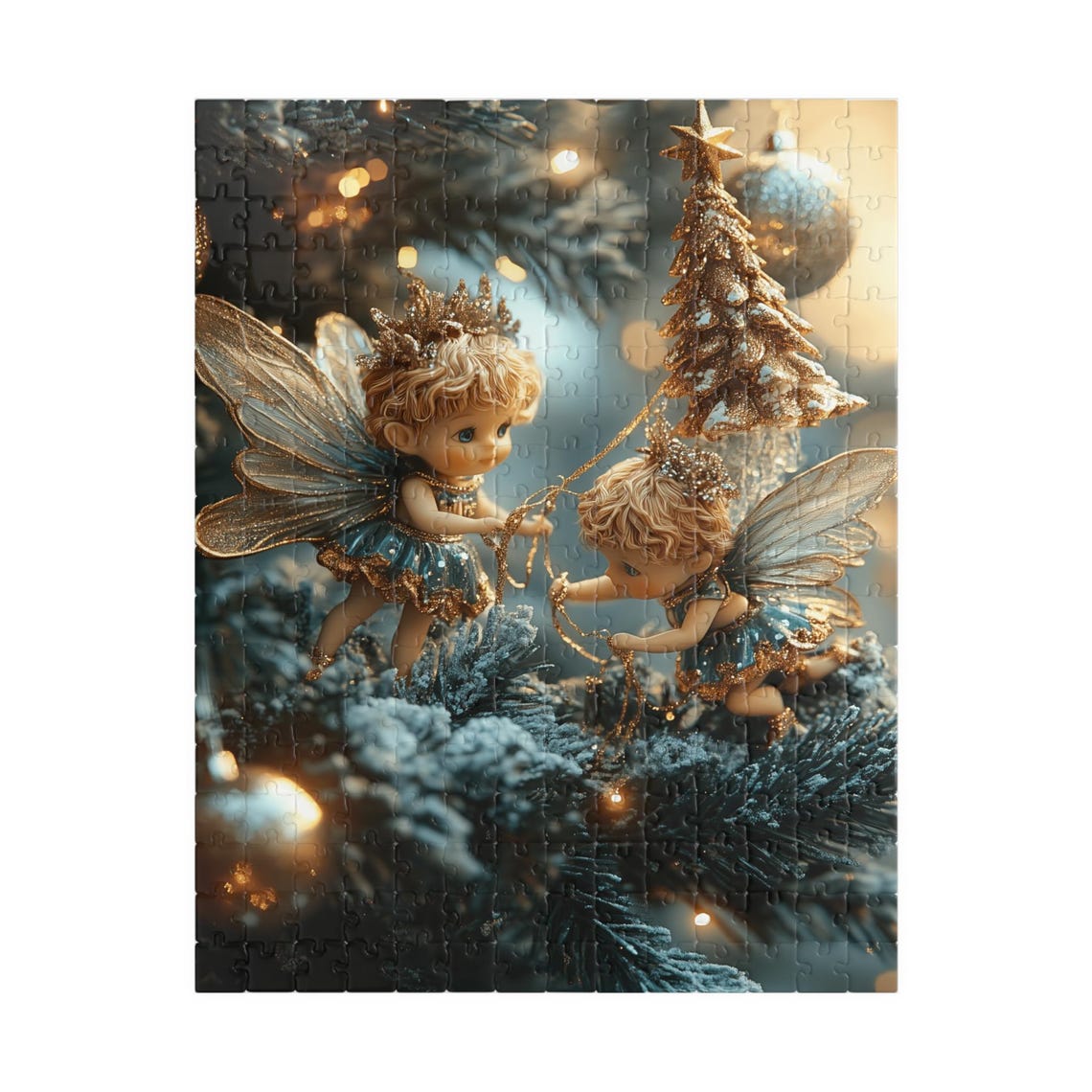 Two Golden Fairies Decorating A Christmas Tree Fantasy Art Print - Image 5