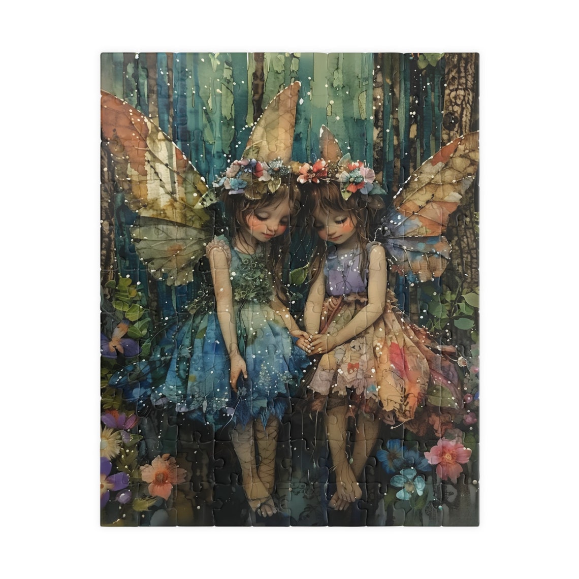 Two Watercolor Fairies Forest Sisters Fantasy Whimsical Poster - Image 2