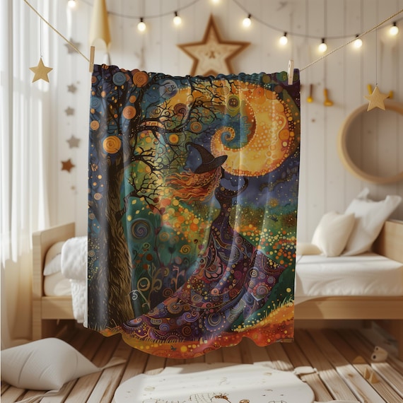 Whimsical Witch Soft Light Weight All Seasons Art Blanket Gift For Birthdays Holidays Hospital Patients And Nursing Homes
