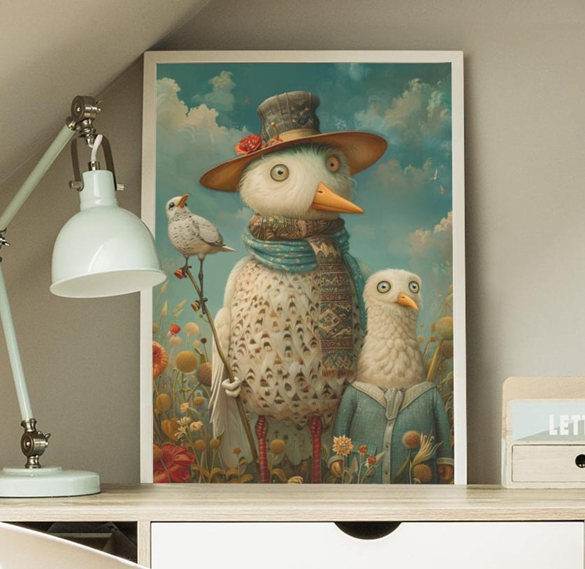 Dressed Bird Family With Top Hat And Scarf Wildflower Poster