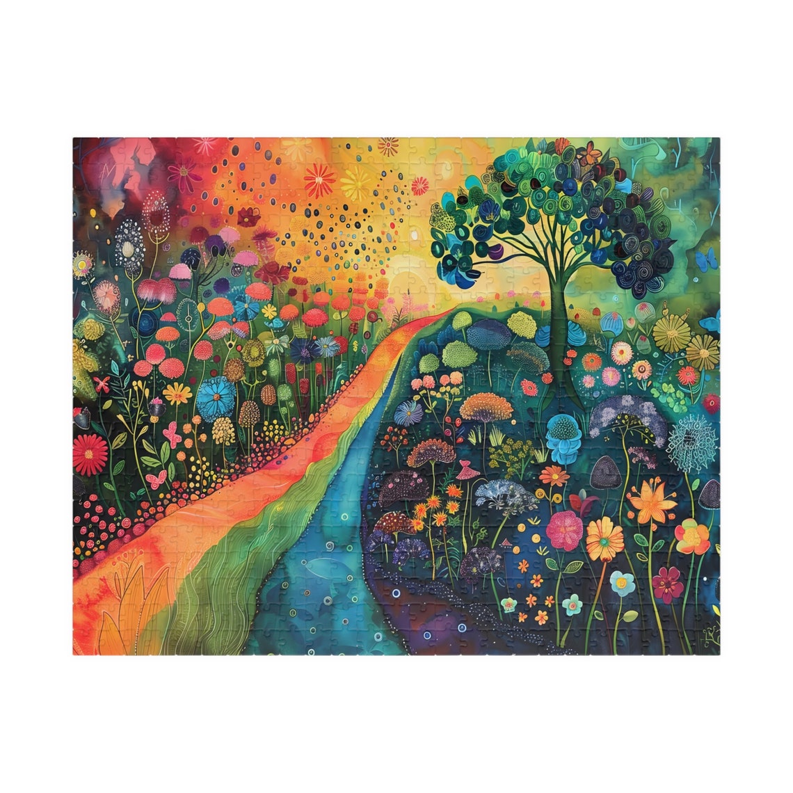 Whimsical Rainbow Garden Path Flower Meadow Fantasy Art Poster - Image 5