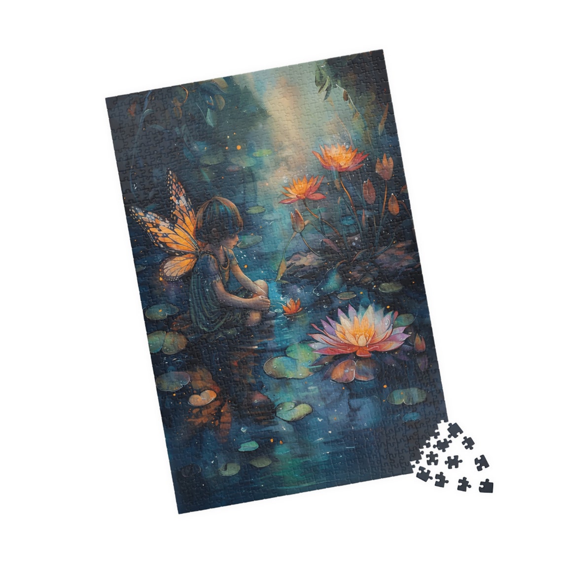 Twilight Water Lily Fairy Pond Glowing Night Botanical Art Poster - Image 4
