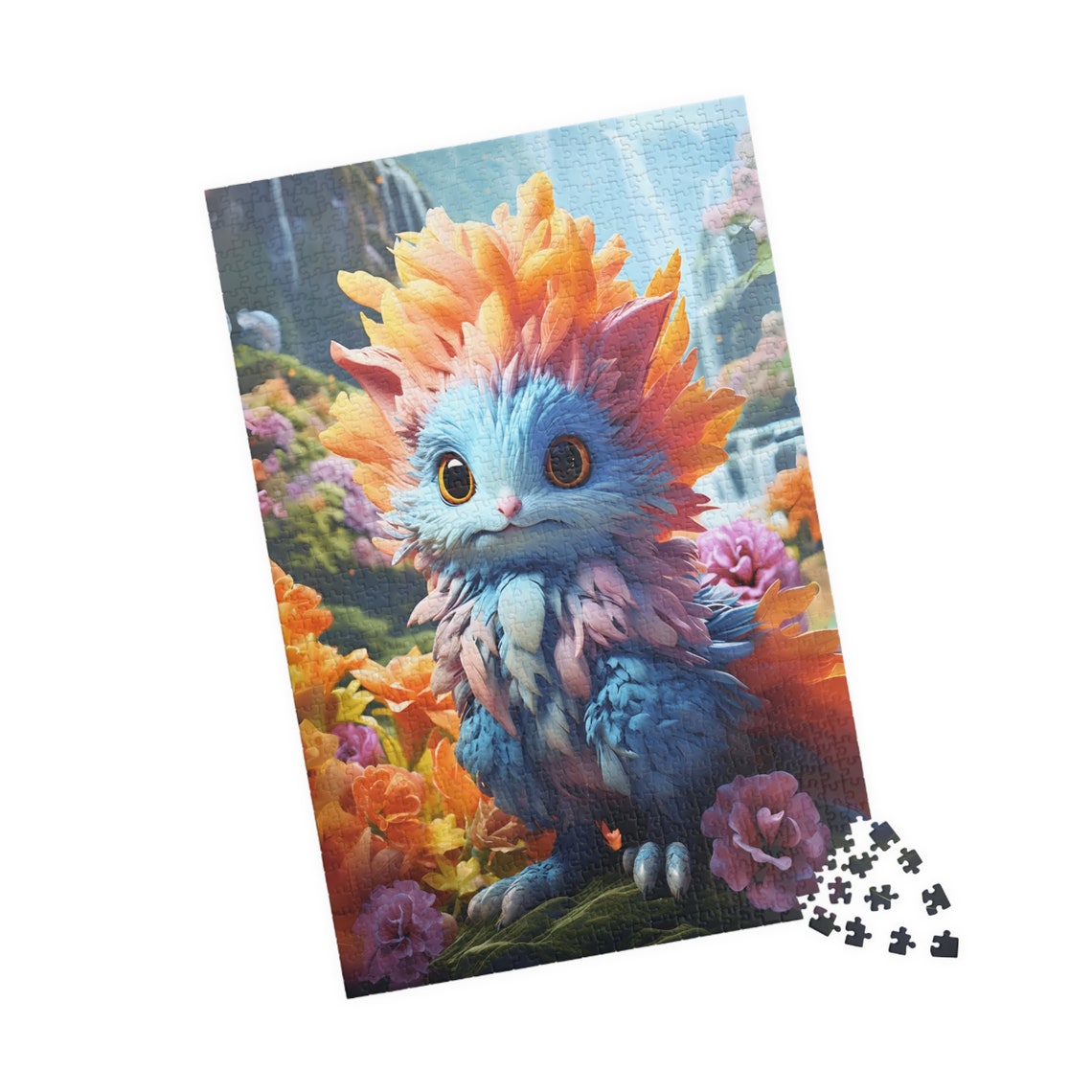 Electra Fluffy Blue Fantasy Creature with Fiery Orange Mane Poster - Image 4