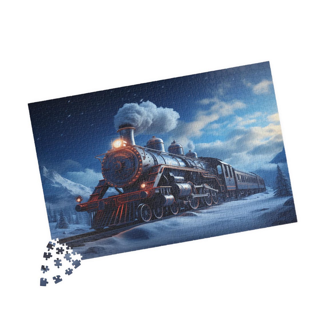 Steam Train Gliding Through Snow Under Bright Moonlight Poster - Image 4