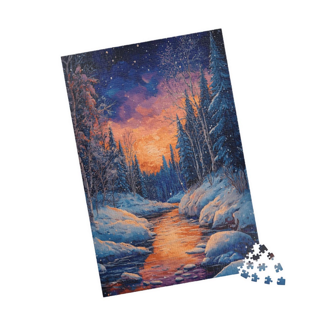 Winter Forest Sunrise River Snow Pines Golden Light Landscape Poster - Image 4