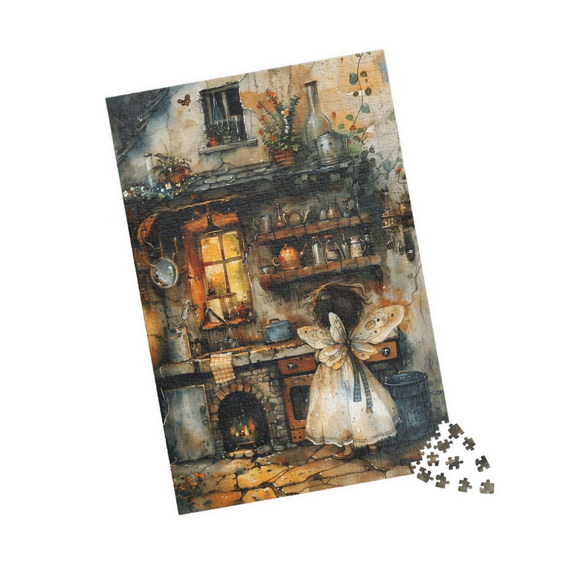 Fairy Girl Cooking by a Cozy Fireplace in a Cottage Kitchen Print - Image 4