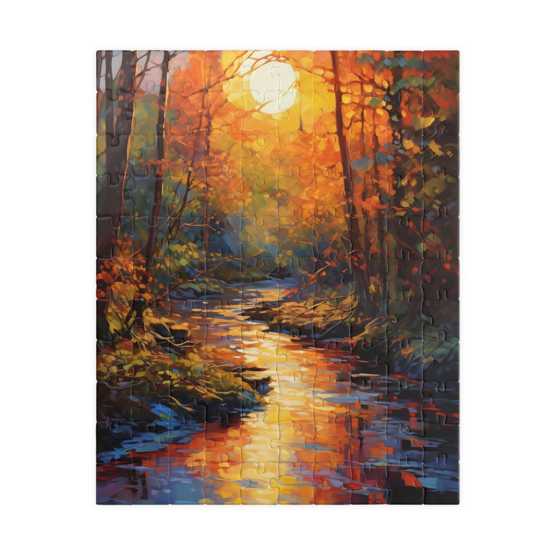 Golden Autumn Forest Stream At Sunset Impressionist Art Poster - Image 2