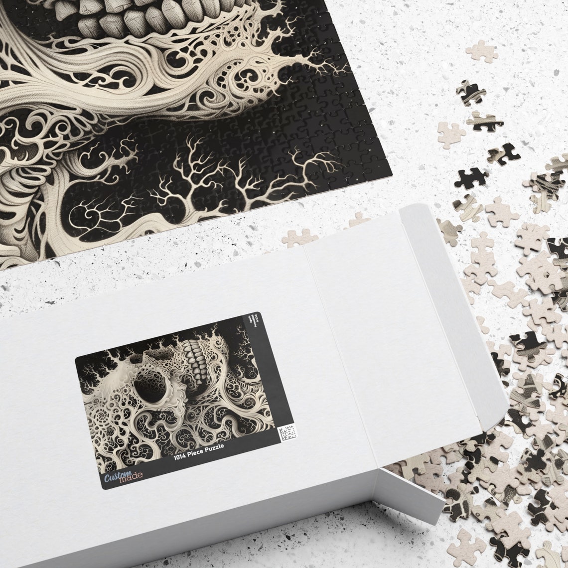 Ornate Black and White Filigree Skull Intricate Gothic Art Poster - Image 2