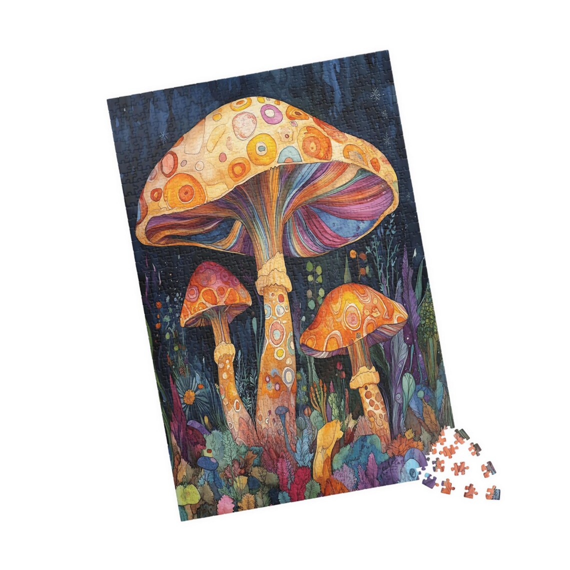 Rainbow Mushroom Watercolor Night Forest Fantasy Garden Art Poster - Image 4