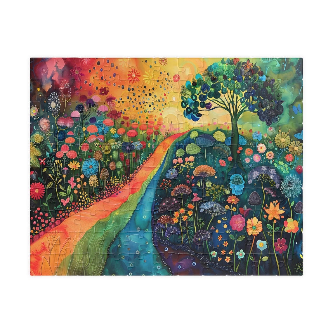 Whimsical Rainbow Garden Path Flower Meadow Fantasy Art Poster - Image 3