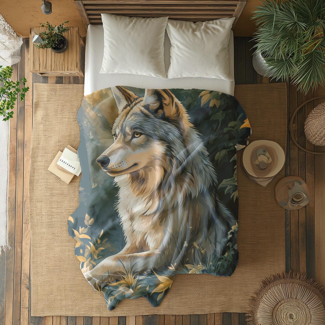 Majestic Wolf Standing in a Golden Autumn Forest Scene Poster - Image 2