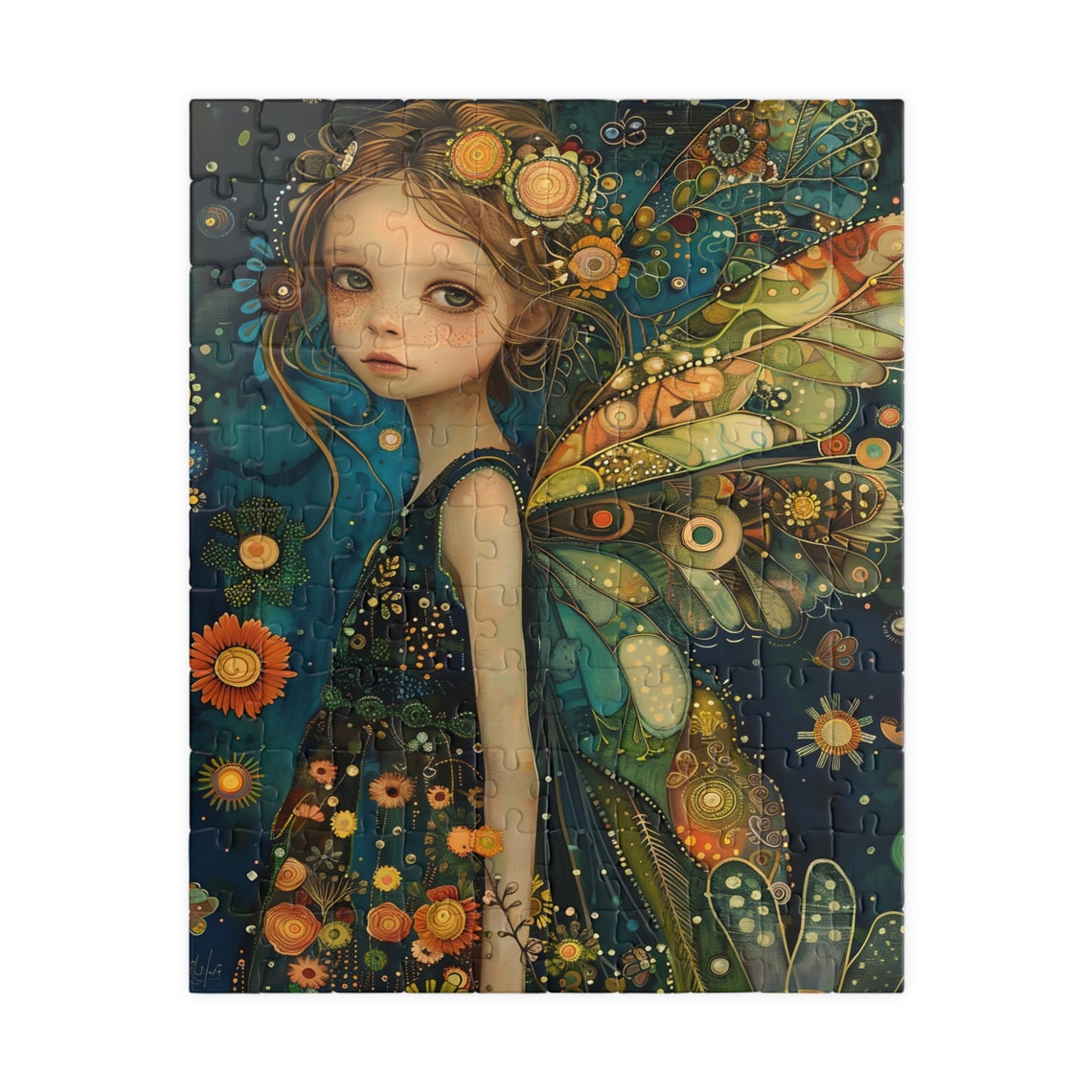 Boho Fairy Portrait With Ornate Teal Wings Night Garden Art Poster - Image 2
