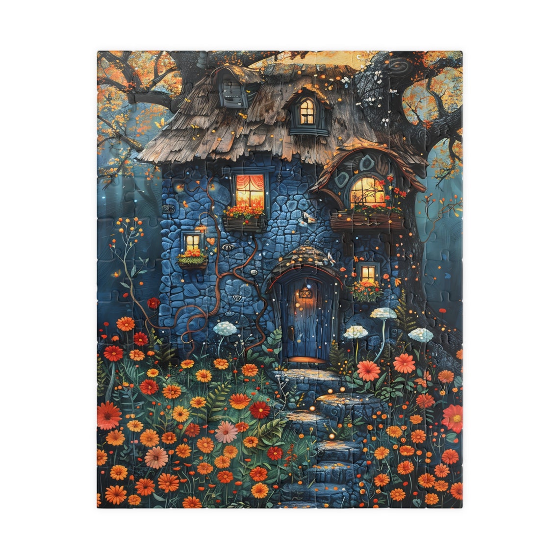 Blue Fairy Cottage Flower Garden Fantasy Storybook House Poster - Image 2