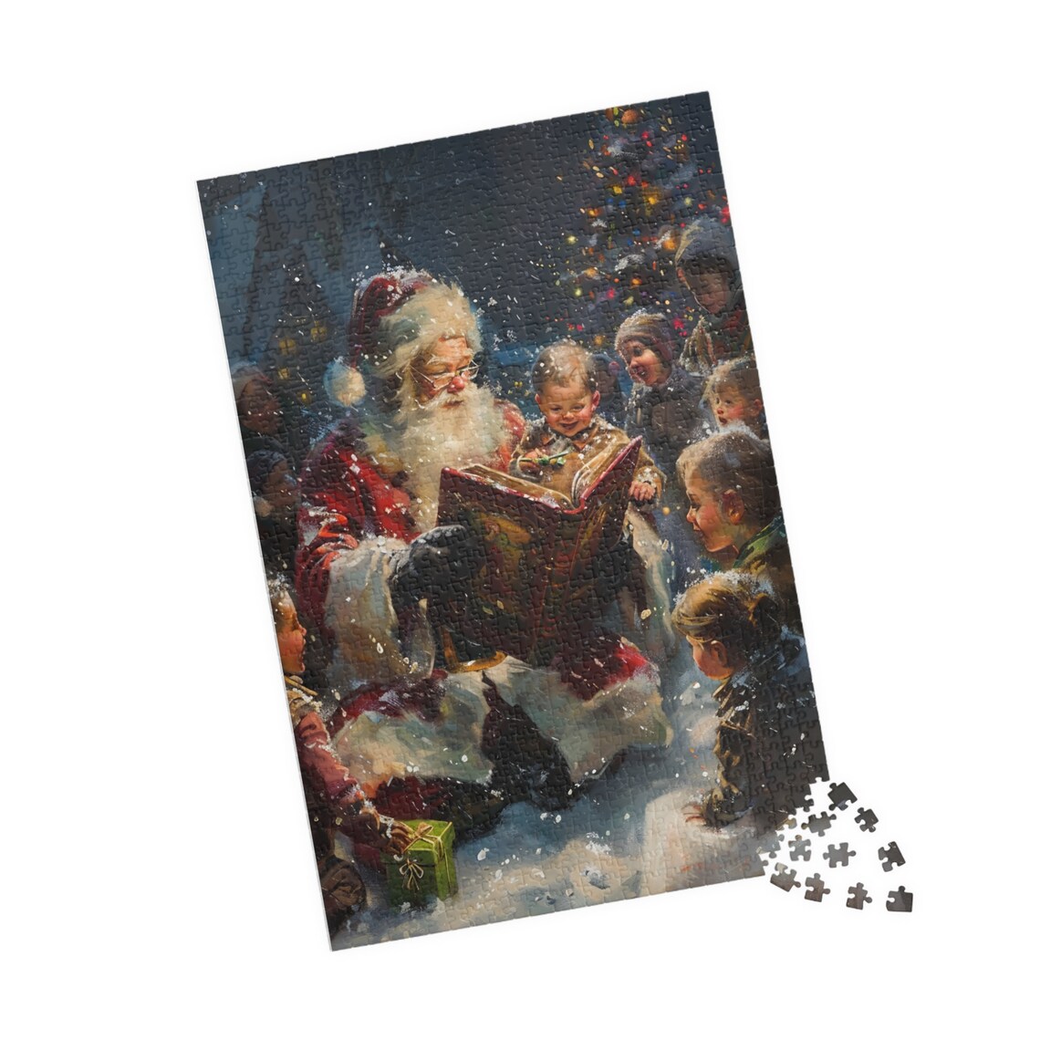 Santa Claus Reading Christmas Story To Children Night Art Poster - Image 4