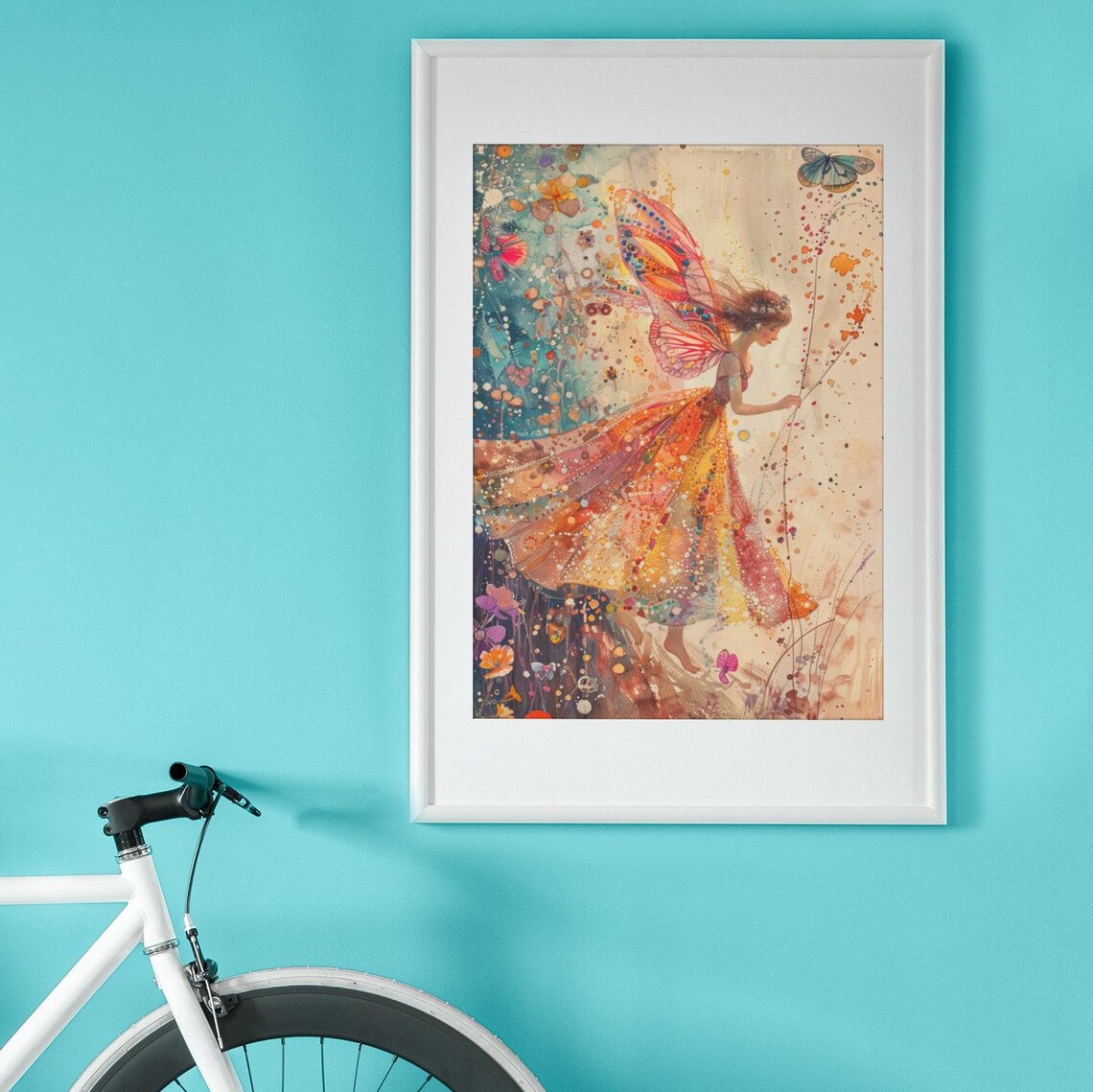 Dancing Fairy Butterfly Wings Swirling Gown Watercolor Art Poster - Image 2