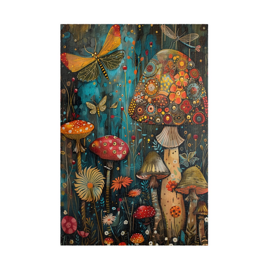 Enchanted Fantasy Mushroom Garden With Dragonflies Art Poster - Image 3