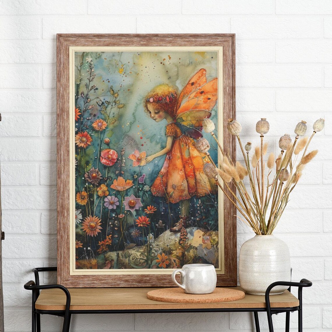 Garden Fairy Girl Orange Floral Dress Wildflower Watercolor Poster - Image 4