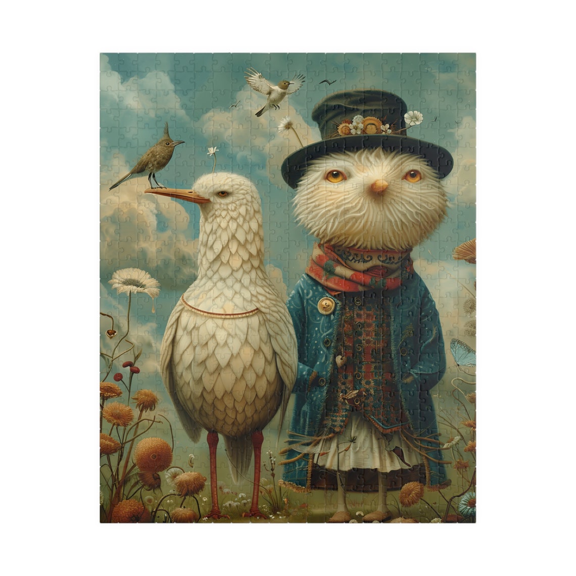 Whimsical Dressed Birds Meadow Scene Charming Vintage Style Poster - Image 5