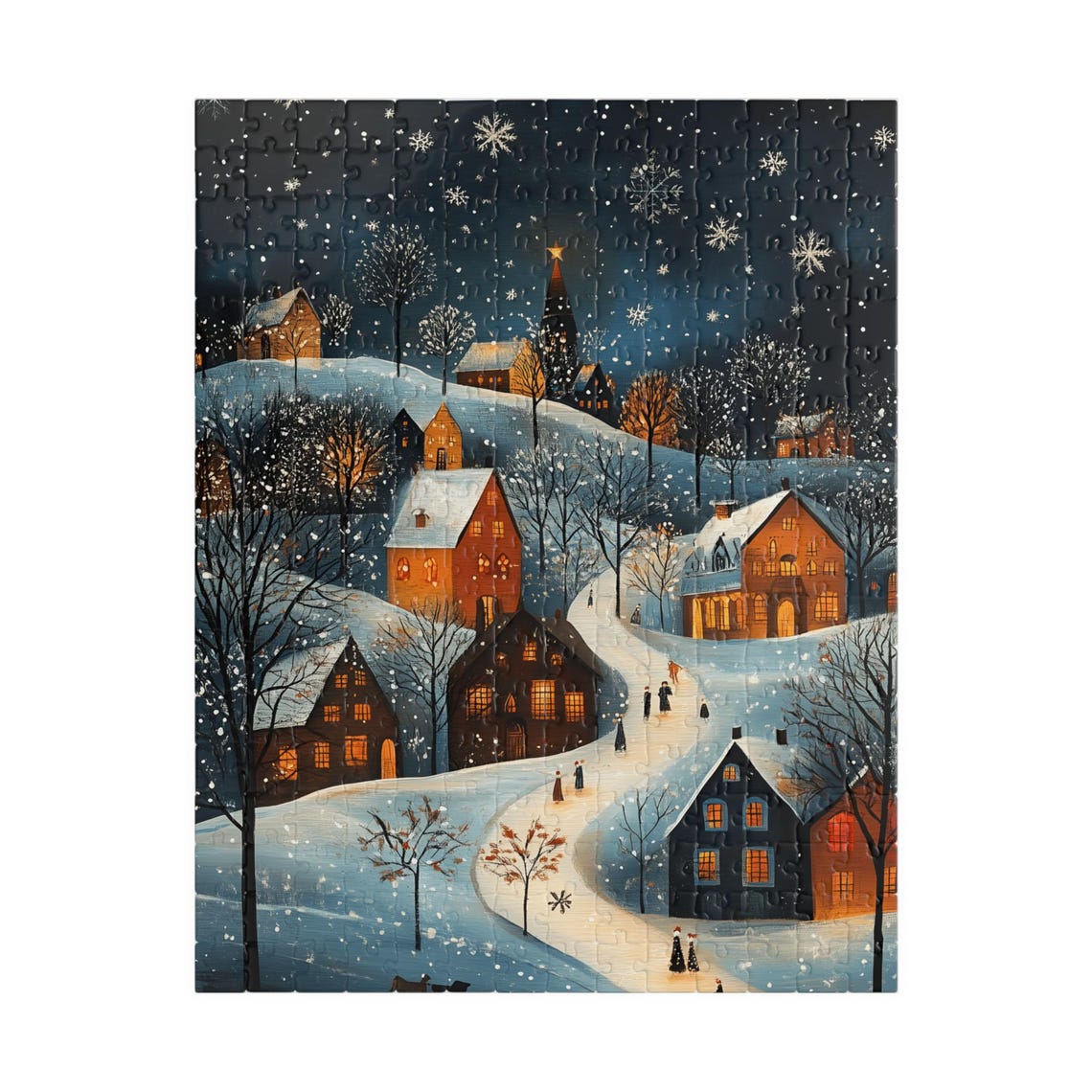 Scandinavian Snowy Village Night With Starlit Church Spire Folk Poster - Image 5
