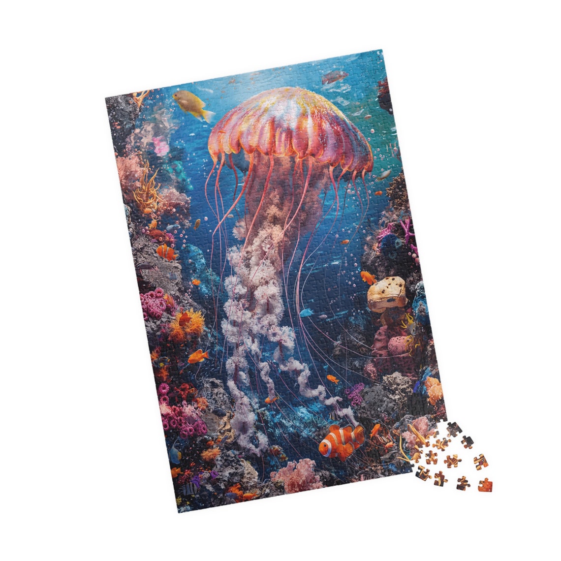 Glowing Jellyfish Over Coral Reef Underwater Ocean Scene Poster - Image 4