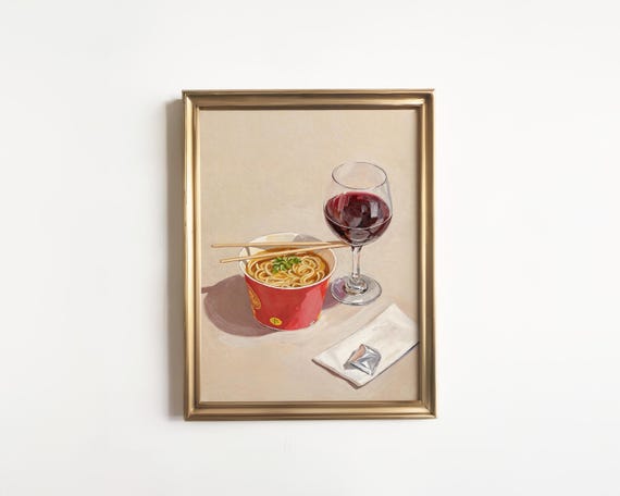 Instant Ramen and Red Wine Funny Food Decor Art Print
