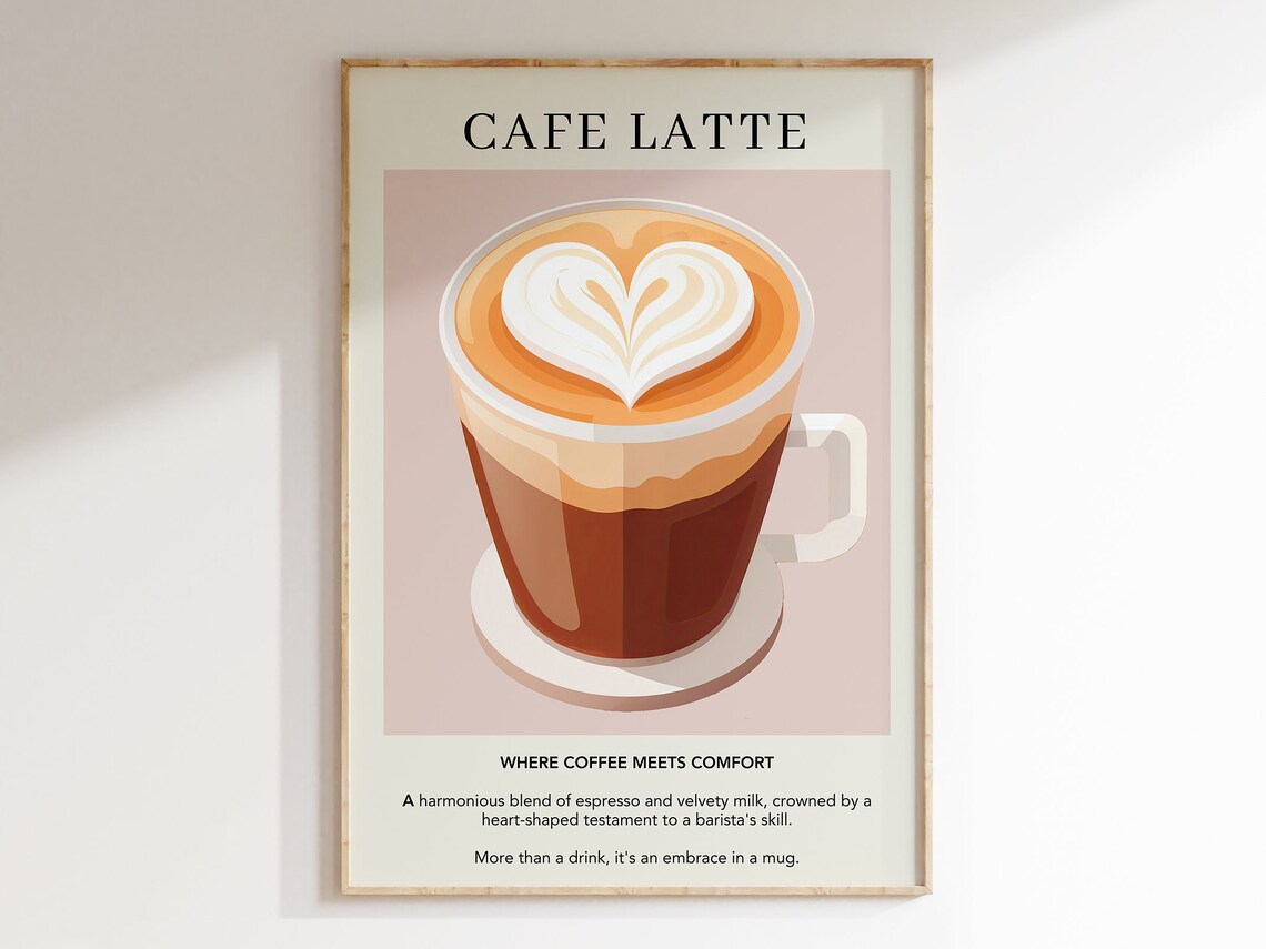 Cafe Latte Watercolor Retro Kitchen Art Print