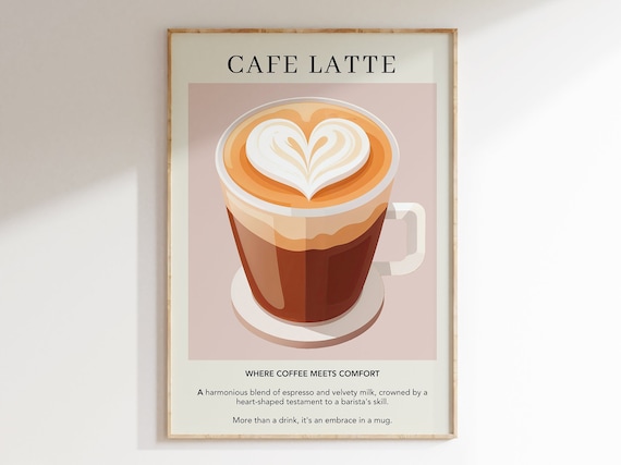 Cafe Latte Watercolor Retro Kitchen Art Print