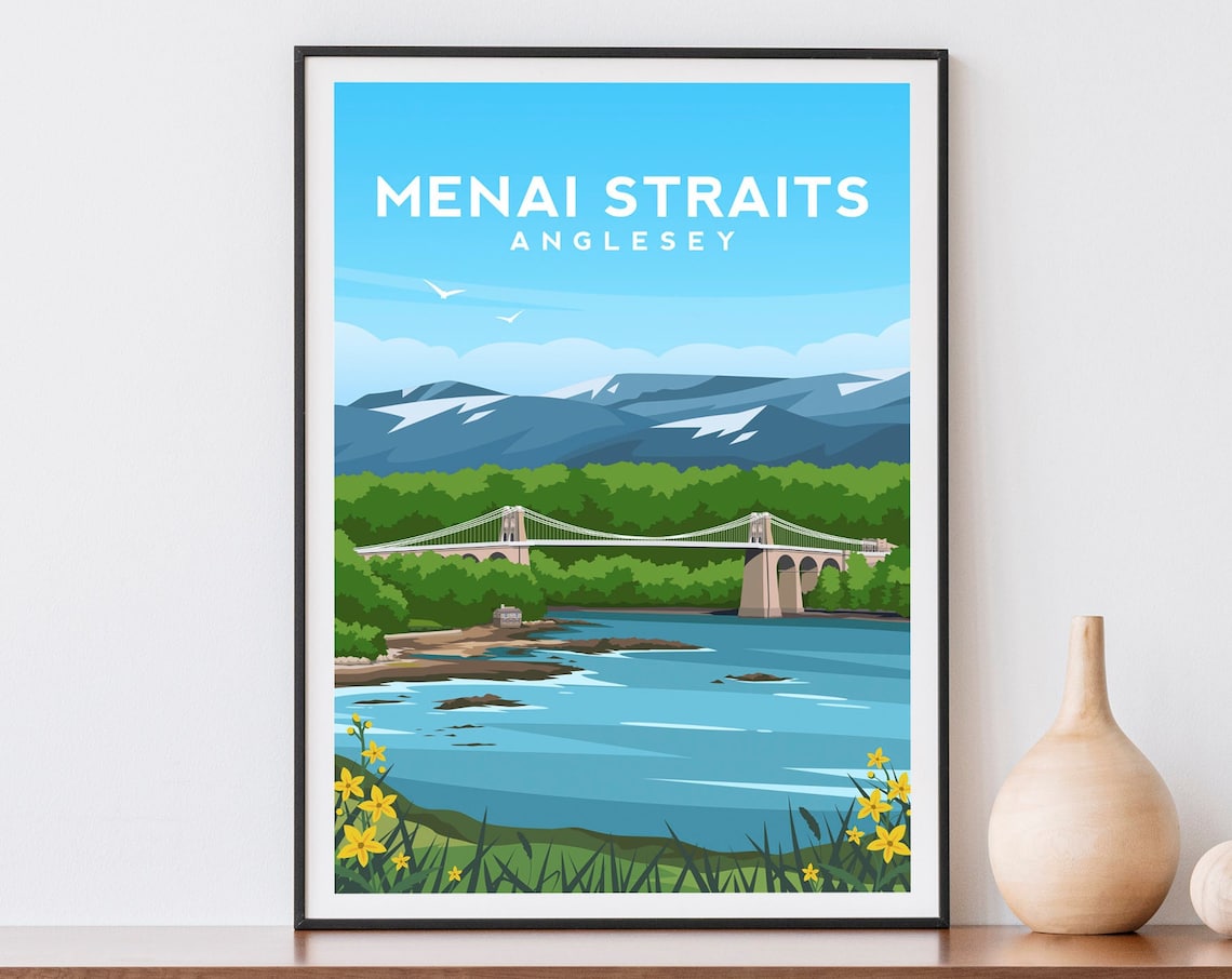 Menai Straits Art Print, Anglesey Wales Travel Poster