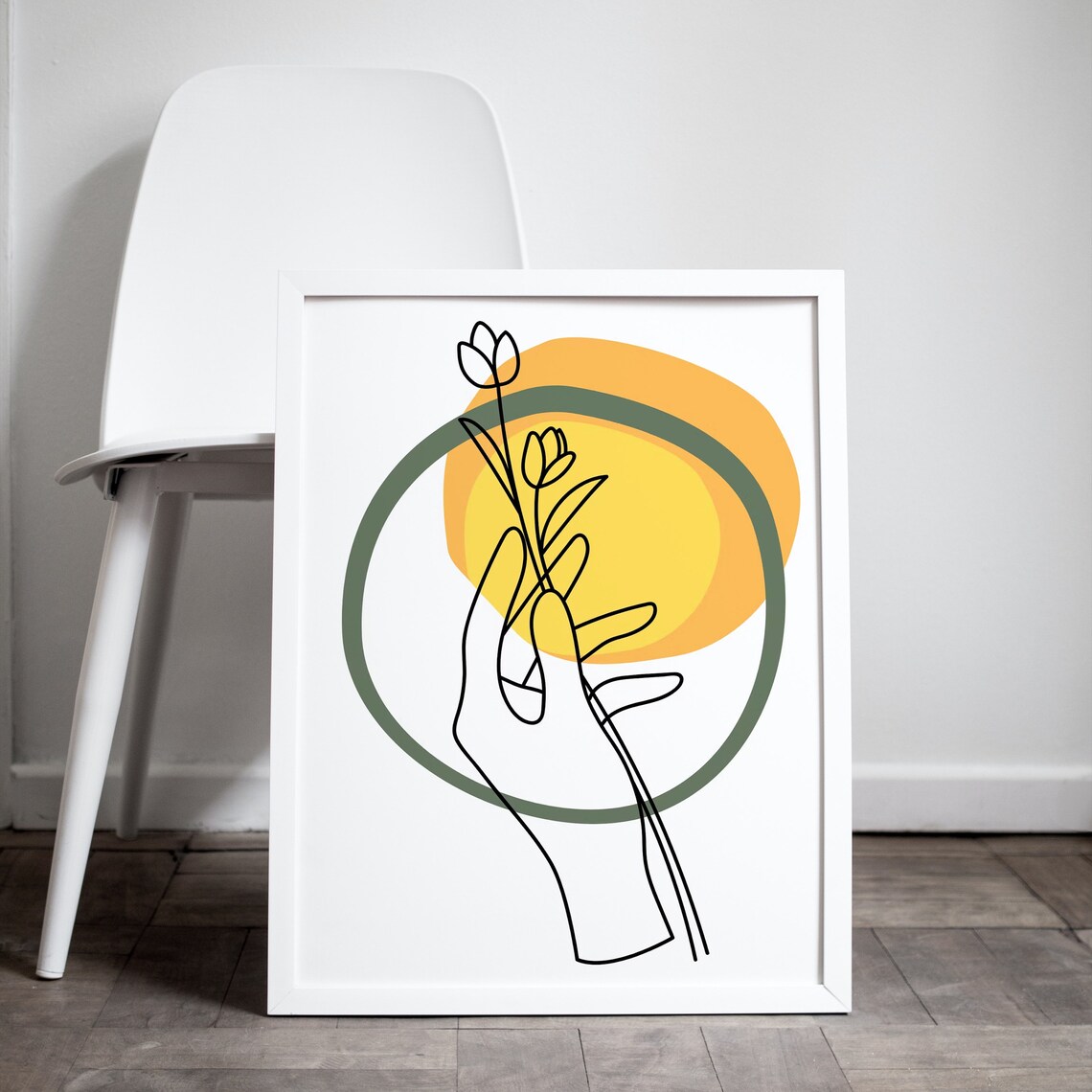 Hand Holding Flower Line Art Mustard Sun Minimal Botanical Poster - Image 4
